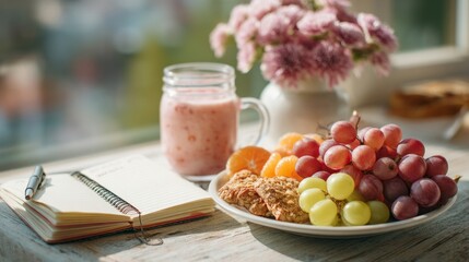 Healthy Breakfast with Smoothie, Fruits, and Granola in Cozy Setting