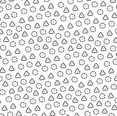 Triangles and circles with dashed outlines and dots create texture.