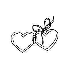 heart shaped pendant tied with ribbon vector doodle