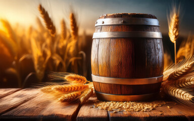 wooden barrel with beer