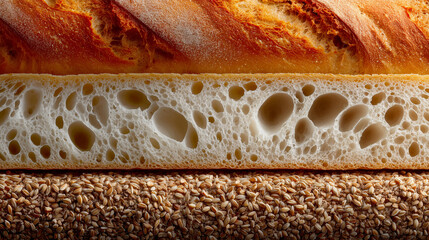 Close-Up of Artisan Bread Slice on Grains Highlighting Texture and Freshness