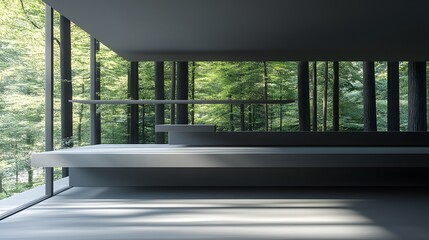 Fototapeta premium Modern Minimalist Room Forest View Design Interior