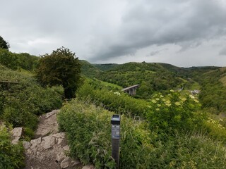 Beautiful panoramic view overlooking the rolling hills and viaduct of Hope Valley in the Peak...
