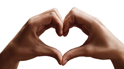 Two hands forming a heart shape symbolizing love and connection on a white isolate background.