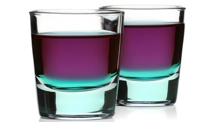 Two Layered Purple and Teal Shots Glasses Cocktail Drinks