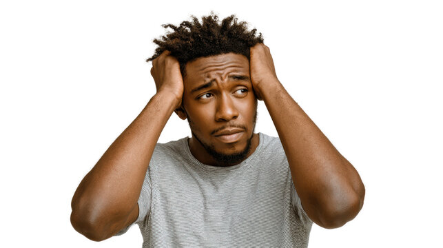 Young man in distress holding his head, expressing frustration and confusion.