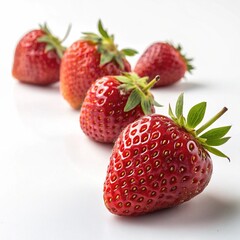  Pieces of ripe red strawberries on isolated background, set