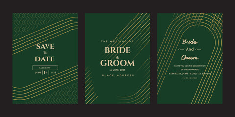 Elegant Green Gold Wedding Invitation Save The Date Cards