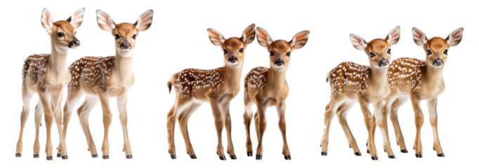 Group of Adorable Fawns Standing Together in Natural Pose, PNG bundle collection, Isolated on Transparent Background