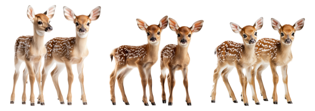 Group of Adorable Fawns Standing Together in Natural Pose, PNG bundle collection, Isolated on Transparent Background