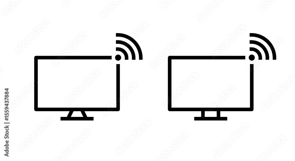 Fototapete WIFI signal on computer screen icon in line style. Desktop PC monitor with wireless network symbol