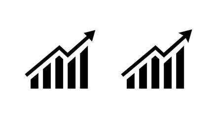 Bar graph growth icon with rising arrow. Business success symbol with upward trend