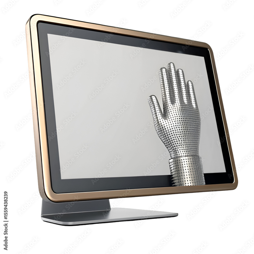 Poster 3d render of a touchscreen hand tech icon illustrated on transparent background with soft highlights