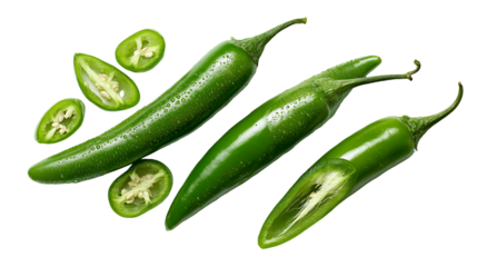 Green Chili Peppers on Transparent Background, PNG