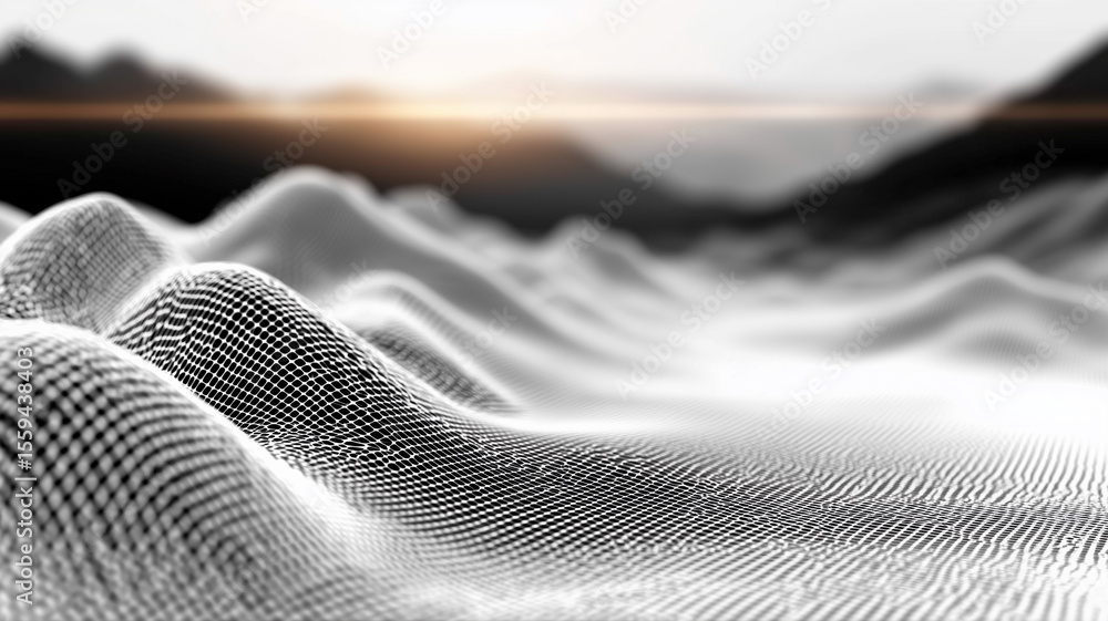 Poster minimal white digital terrain of smooth 3-d peaks and grids