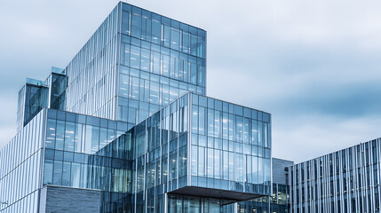 Modern glass office tower with clean lines in a business district, symbolizing professionalism and urban sophistication.