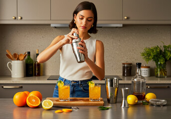 The art of home bartending: Zesty citrus and shimmering ice transform into refreshing cocktails crafted by hand.