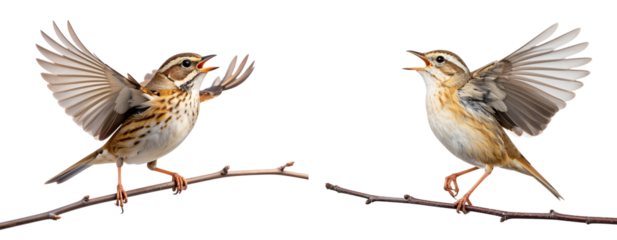 Set of Side Profile of Singing Songbird with Open Beak, Transparent Background