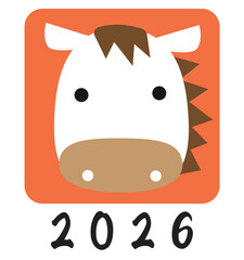 2026年午年アイコンマークイラスト/四角・年号・朱色