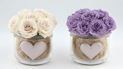 Romantic Rose Arrangement in Glass Jars with Heart Decor