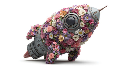 Floral Rocket Ship: A Surreal Journey Through Space and Flowers