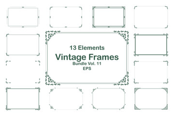 Vintage Decorative Frames Bundle Green on White Background Elegant Elements. Vol 11