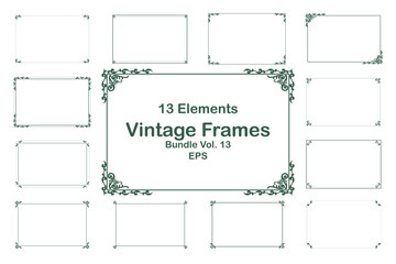 Vintage Decorative Frames Bundle Green on White Background Elegant Elements. Vol 13