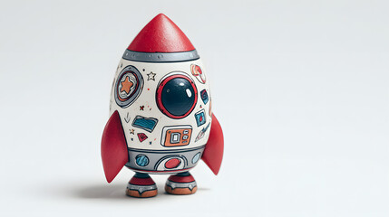 Whimsical Hand-Painted Rocket Toy: A Cute Space Explorer Figurine