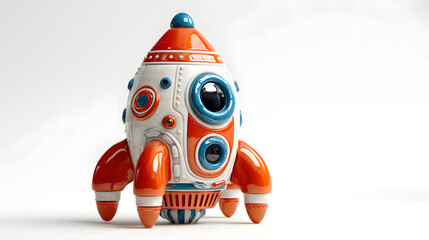 Orange and Blue Retro Rocket Toy: A Whimsical 3D Render