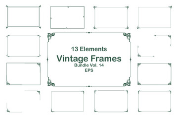 Vintage Decorative Frames Bundle Green on White Background Elegant Elements. Vol 14