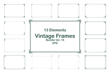 Vintage Decorative Frames Bundle Green on White Background Elegant Elements. Vol 15