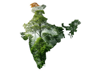 India Map Filled With Lush Green Trees, PNG