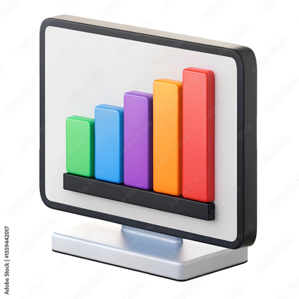 Poster 3D render of an analytics chart tech icon featured on transparent background with data visualization