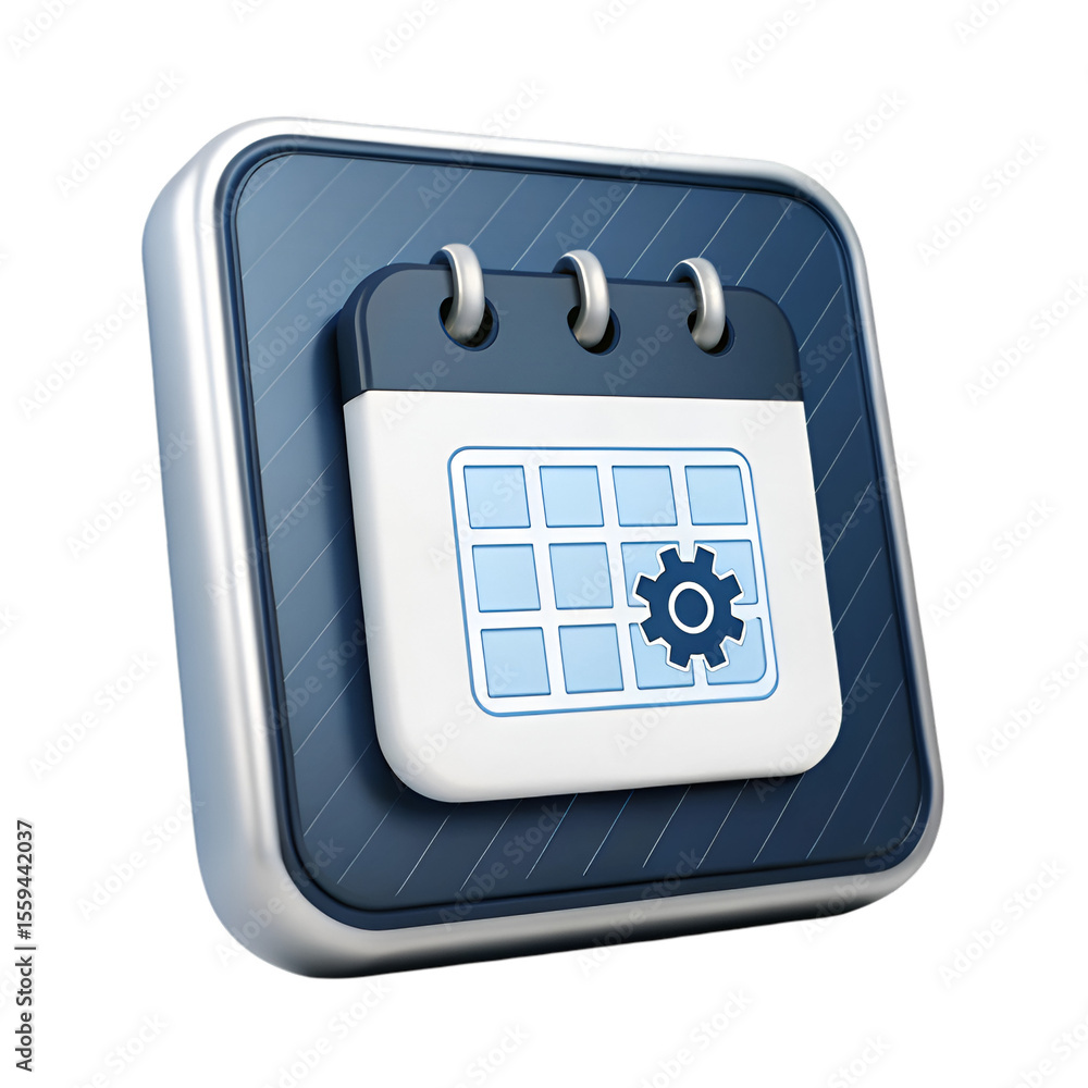 Poster 3d render of a calendar app tech icon shown on transparent background with monthly grid display