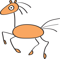 Funny jumping flesh colored horse drawn as a simple kids drawing, hand drawn with a black brush