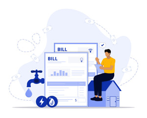 Utility bills concept illustration. Suitable for landing page, ui, web, App intro card, editorial, flyer, and banner.