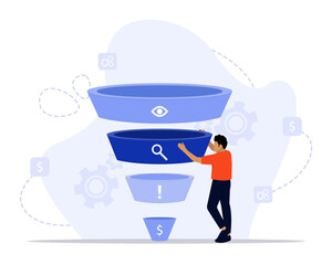 Funnel analysis concept illustration. Suitable for landing page, ui, web, App intro card, editorial, flyer, and banner.