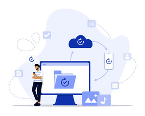 Sync concept illustration. Suitable for landing page, ui, web, App intro card, editorial, flyer, and banner.