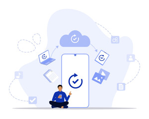 Sync concept illustration. Suitable for landing page, ui, web, App intro card, editorial, flyer, and banner.