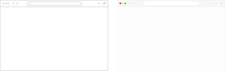 Set of Web browser mockup template for ui and website. Empty web page mockup with toolbar. Empty browser window on transparent background