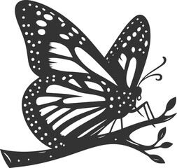 Vector cute insect silhouette of a monarch butterfly black drawing