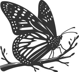 Vector cute insect silhouette of a monarch butterfly black drawing