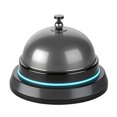 3D render of a notification bell tech icon presented on transparent background with metallic ring detail