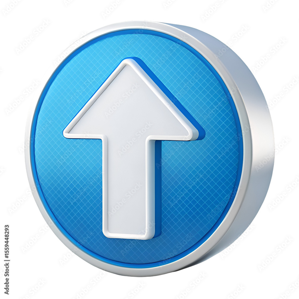 Poster 3d render of an upload arrow tech icon shown on transparent background with clean vertical shape