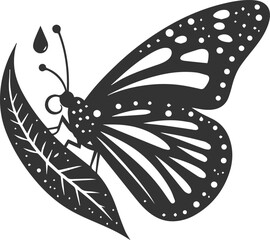 Vector cute insect silhouette of a monarch butterfly black drawing