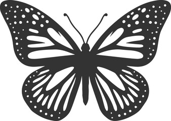 Vector cute insect silhouette of a monarch butterfly black drawing