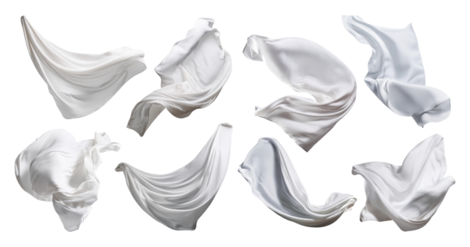 Elegant White Silk Fabric Movement Collection for Backgrounds, isolated on transparent background