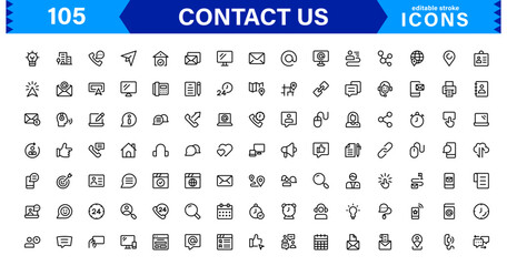 Essential Contact Us Vector Icons for UI UX Design Featuring Email, Phone, Chat, Location, and Customer Service Symbols in Clean Style