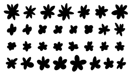 かわいい手書きの花のイラストセット　ベクター黒