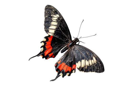 Colorful butterfly with vibrant wings isolated on a black background